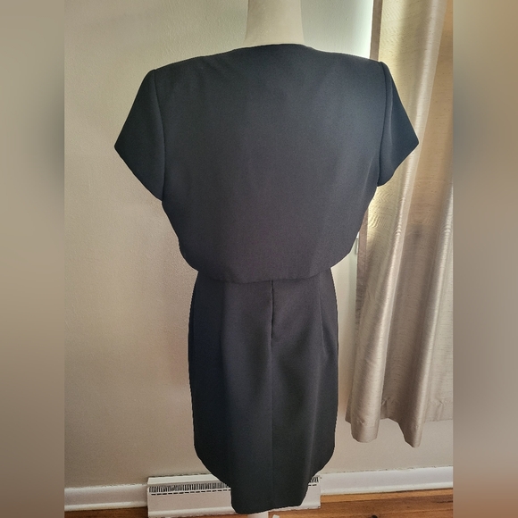 JR Nites by Caliendo 2 Piece Dress Knee Length Bolero Jacket Black Lace Rosette - Picture 7 of 12